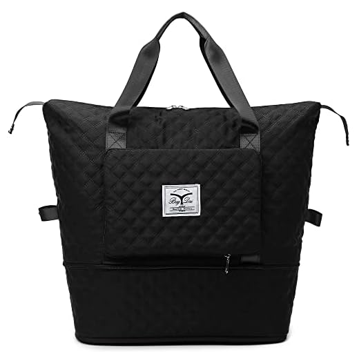 Makukke Bolso de Viaje Mujer Fin de Semana, Bolsa Plegable Viaje de Gran Capacidad, Portátil Plegable Ligera Impermeable Bolsa de Lona para Gimnasio (Negro)