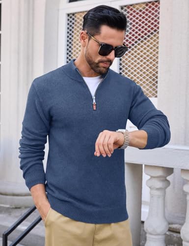Pull homme 1/4 zip tricoté d'hiver à col montant chaud