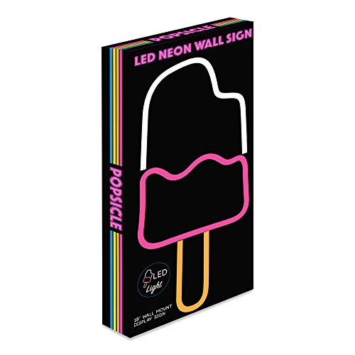Isaac Jacobs 18” x 8” inch LED Neon ‘White & Pink IceCream Popsicle‘ Wall Sign for Cool Light, Wall Art, Bedroom Decorations, Home Accessories, Party, and Holiday Décor: Powered by USB Wire (POPSICLE) - Thumbnail 2
