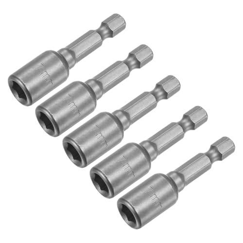 uxcell Quick-Change Nut Driver Bit, 1/4" Hex Shank 7mm Magnetic 5 Pcs