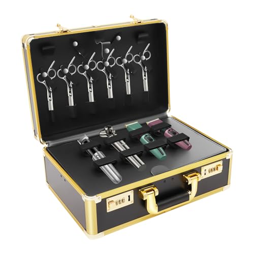 Maletín de barbero portátil dorado para estilistas casuales y salones profesionales