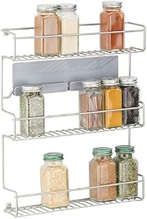 mDesign Metal Self-Adhesive Wall Mount Kitchen Spice Bottle Rack Holder, Food Storage Organizer