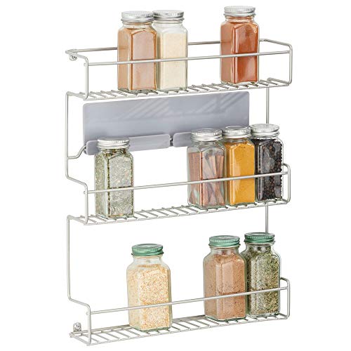mDesign Metal Self-Adhesive Wall Mount Kitchen Spice Bottle Rack Holder, Food Storage Organizer