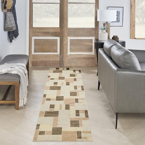 Nourison Home Astra Machine Washable Beige Multicolor 2'2" x 10' Area Rug - Easy Clean, Non Shedding, Bed Room, Living Room, Dining Room, Kitchen (10' Runner)