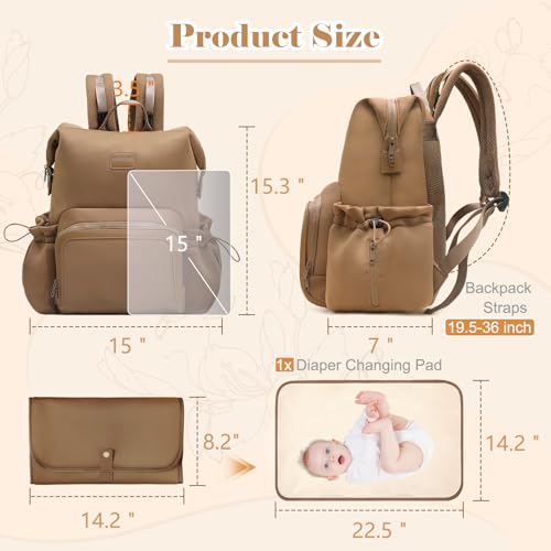 miss fong Diaper Bag Backpack - Baby Diaper Bag Neoprene Bag Large Capacity Neoprene Backpack with Diaper Changing Pad Pañaleras Para Bebe Baby Bag with 12 Pockets for Mom & Dad -Brown by miss fong - Image 6