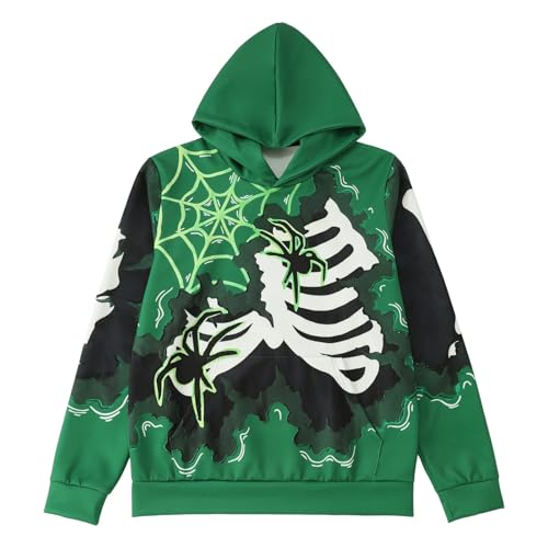 Image of Men's Halloween Print Loose Fit Versatile Sweatshirt for Cool Season Leisure, Green, 5XL