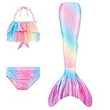 DNFUN Mädchen Meerjungfrau Schwänze mit Bikini 3pcs - Kinder Meerjungfrau Schwimmen Kostüme,Dngb15,130