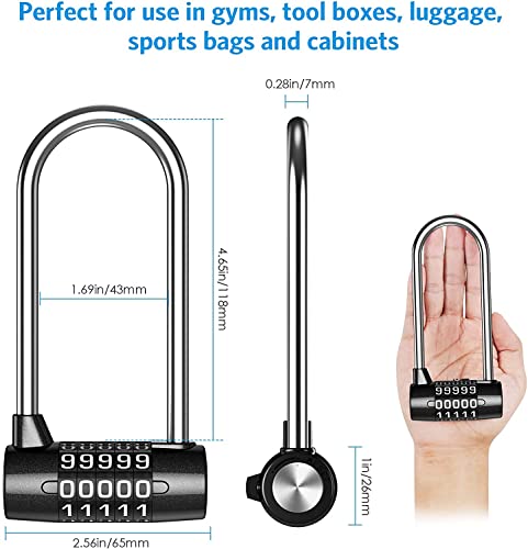 Upgraded Version 5 Digit Combination Padlock, 4.65 Inch Long Shackle, U-Shape Security Code Lock, Resettable Padlock, Lengthened Gym Lock Waterproof For School, Gym Sports Locker, Gate #TOP4