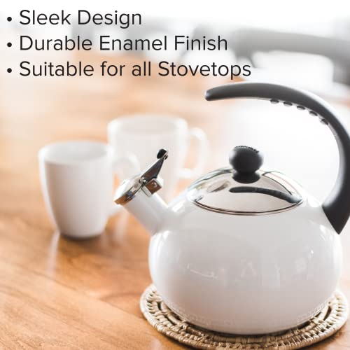 Farberware Luna Water Kettle, Whistling Tea Pot, Works For All Stovetops, Porcelain Enamel On Carbon Steel, Bpa-Free, Rust-Proof, Stay Cool Handle, 2.5Qt (10 Cups) Capacity (White) #TOP1