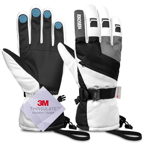 JEKOSEN Ski Gloves 2024 Mens Women Waterproof 3M Thinsulate Touchscreen Snowboard Gloves Snow Cold Weather Winter Keep Warm Gloves with Anti-lost Wrist Leashe White Small by JEKOSEN - Used condition - US$9.74
