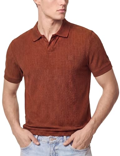 Image of DAMENSCH Men Striped Texture, Cotton-Rich Comfort, Easy Regular fit, Solid Colours Striped Polos