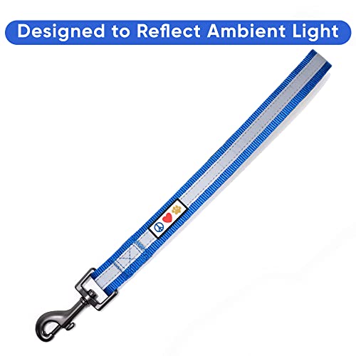 Pawtitas Short Reflective Dog Leash Amazing Comfort With Padded Handle For Heavy Duty Training Medium Large And Extra Large Dogs | Nylon Dog Lead With Webbing Highly Reflective Stripe - Blue Leash #TOP2
