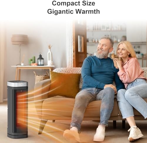 Space Heater, WINHL 17 Inches Electric Heaters for Indoor Use with Thermostat and Remote, 70°Oscillation, 12H Timer, 5 Modes, 1500W PTC Ceramic Fast Safety Heat for Office Bedroom Home — view 5