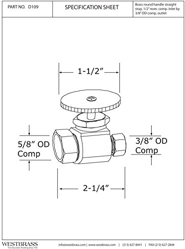 Westbrass D109-07 Comp. Straight Stop, Satin Nickel #TOP1