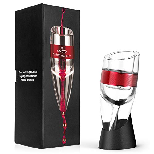 Savisto - Aireador de vino | respirador de vino acrílico, vertedor y filtro con soporte de visualización rosso