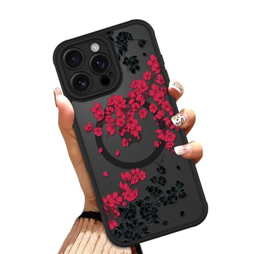 OOK Red Floral Flowers Phone Case Made for iPhone 16 Pro 6.3 Inch