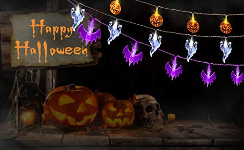 Aostar Set Of 3 Halloween Lights (20 Leds Orange Pumpkins, Purple Bats, White Ghosts), Battery Operated String Lights For Halloween Decorations Outdoor & Indoor #TOP6