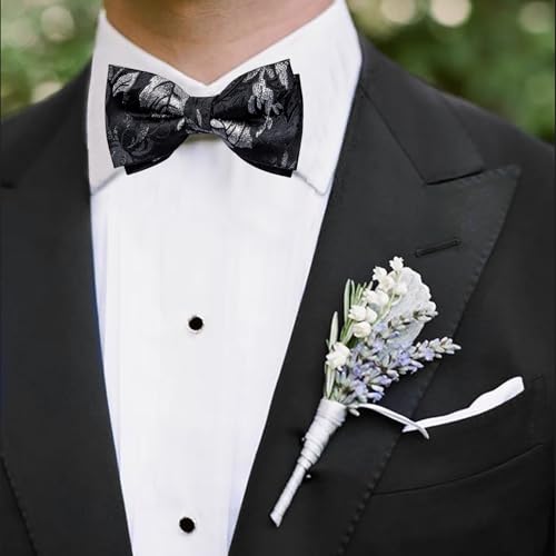 Image of DiBanGu Pre-Tied Bow Ties for Men Silk Adjustable Tuxedo Bowties Pocket Square Cufflinks Set with Lapel Pin Jacquard Woven