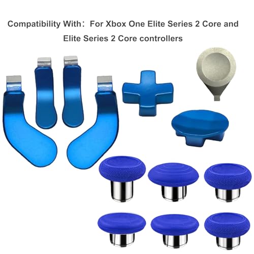 Image of 13in1 Metal Thumbsticks Accessories for Xbox Elite Controller Series 2 Core,Metal Thumbsticks Paddles Repair Kit Replacement for Elite Series 2 Core with 6 Swap Joystick,4 Paddles,2 D-Pads,1Tool(Blue)