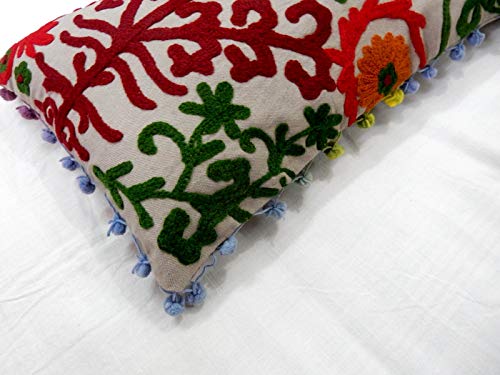 Iinfinize IIN-CC-131 Suzani Pillow Cotton Cushion Cover Embroidery Pillowcase Vintage Cushion Cover Handmade Pillow Floral Design Cushion Case 12X24 Inch thumb #3
