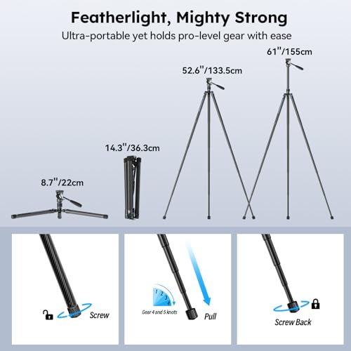 Image of SIRUI 61 inch /155cm Carbon Fiber Camera Tripod with Fluid Head