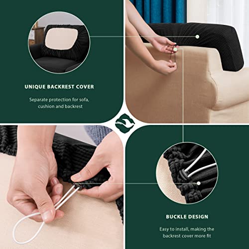 CHUN YI 7 Pieces Stretch Sofa Cover 3 Seater with Three Separate Cushions and Backrests Stylish Jacquard Spandex Fabric Sofa Slipcover for Living Room Furniture Protector(3 Seater,Black) - Image 6