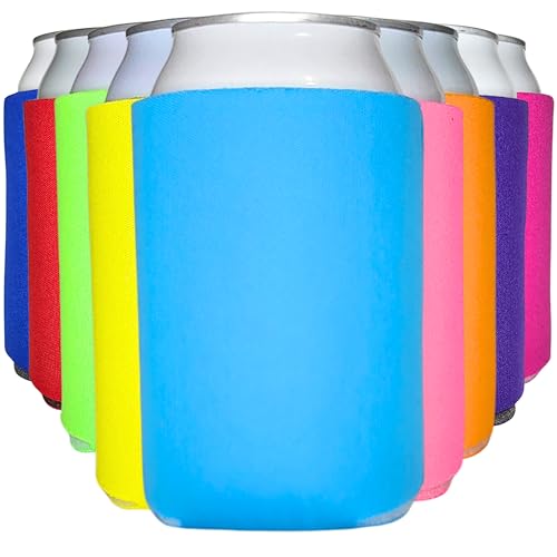 TahoeBay Blank Beer Can Cooler Sleeves (12-Pack) Bulk Sublimation Blanks for Vinyl Plain Soft Foam Can Sleeves Coolers for Soda Cans & Bottles Black, White, Assorted Solid Color (Multicolor)