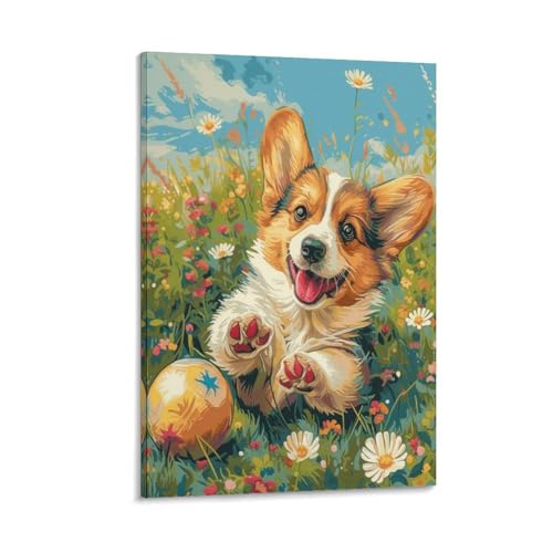 Impression sur toile premium de chien mignon tableau de decoration murale durable