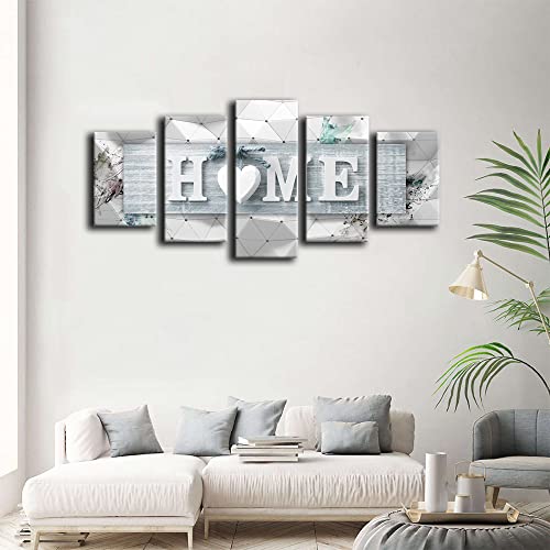 Awlxphy Decor Heart Of Home Love Wall Art Blue And White 5 Panels Framed Canvas Painting For Living Room Decoration Modern Still Life Love Stretched Artwork 3D Giclee (Blue, W60 X H30) #TOP2