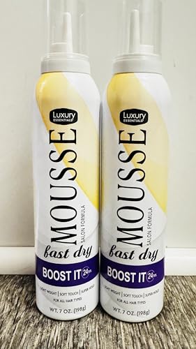 Luxury Salon Formula Fast Dry Boost It 24hrs Mousse, 7 oz, Soft Touch, Light Weight (2 Pack)