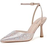 Susanny Rhinestone Gold Heels for Women Stiletto Closed Pointed Toe Backless Dress Shoes High Heels Sexy Kitten Pumps Wedding Guest Party Dance Prom Club Ankle Strappy Dressy Comfort Shoes 8