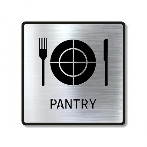 Image of Premium Brush Finish Square Silver Acrylic Pantry Sign Easy Mount Self-Adhesive Tape 5.8 Inch Signage Office Corporate Hospital Business Society Resort Hotels Clubhouse Clinic