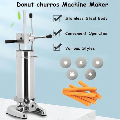 UWYTGF Vertical Machine to Make Spanish Donuts,Churros Manual Filling,with 4 Pairs of Gloves,5 Molds and 1 Apron,Removable Mango,for Homecafeteriahotelrestaurantbar,Say