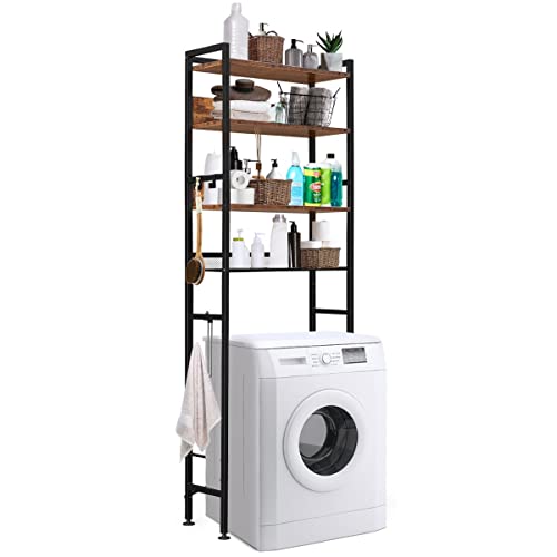 4 Tier Bathroom Shelf Rack Over Toilet Washing Machine Towel Organiser Shelves Freestanding Laundry Unit Storage Space Saver Industrial Style 60X24X175cm
