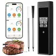 BlueSwan Bluetooth Meat Thermometer Digital, Food Thermometer Wireless 820 ft Range with 2 Color Probes with APP for Grill, Smoker, Oven, Magnetic Design for Cooking, BBQ, Birthday Gifts for Men Dad