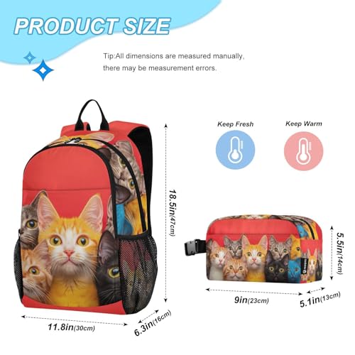 Travel Backpack Lunch Bag Set for Hiking Picnic, Backpacks with Insulated Lunch Box Cats Together Print2