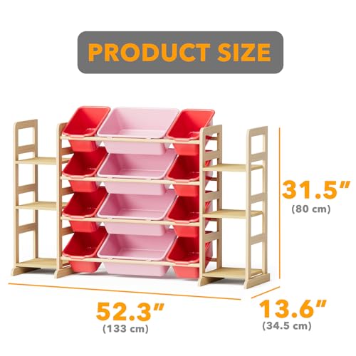 SpaceAid Toy Storage Organizer with 6 Shelves and 12 Bins, Toy Organizers Storage Bookshelf, Kids Bin Shelf Toys Box Bookcase for Bedroom Playroom Organization Room Decor, Red and Pink