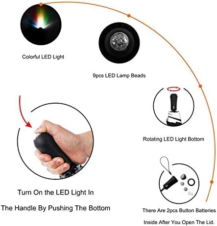 Miniatura 5 de LEAGERA Windproof Compact Umbrellas for Rain with LED Light Flashlight Umbrella, Oversized Travel Folding Umbrella Reflective Stripes Automatic