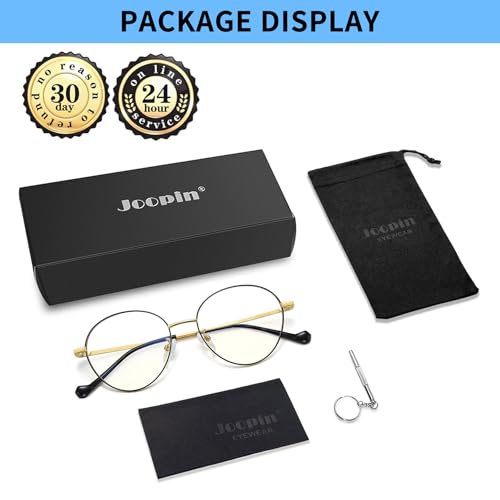 Joopin Okulary BlokująCe Niebieskie śWiatłO dla Kobiet MężCzyzn z Rocznika OkrąGłEj Ramki Lekkie Niebieskie śWiatłO Filtr Okulary Komputerowe(Złoto) - obrazek 6