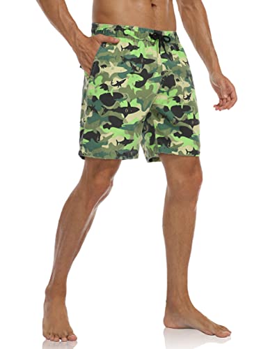 Nonwe Mens Swimming Trunks Breathable Camouflage Printed Swim Suits With Liner Green 34 #TOP2