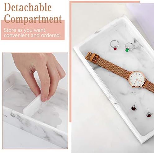 MoKo Resin Vanity Tray, Bathroom Tray with Two-Compartment Organizer, Storage Catchall Tray for Bathtub Accessories,Toilet Tank, Bedroom Cosmetics Jewelries,Living Room Countertop - Ink White
