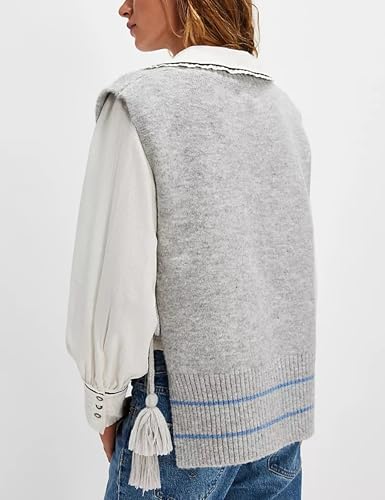 Image of Bozanly Sweater Vest for Women Casual Loose V Neck Sleeveless Side Tie Ribbed Knit Tank Top