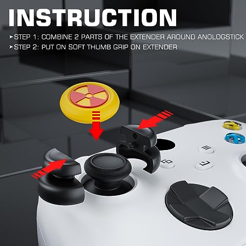 Image of PlayRealm NO FALLING OFF Thumbstick Extender & Silicone Grip Cover 2 Sets for Xbox Series X /S & Xbox One S /X Controller(Radiation Yellow)