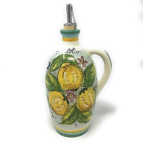 CERAMICHE D'ARTE PARRINI - Italian Ceramic Art Pottery Hand Painted Oil Cruet Decorated Lemons Made ITALY Tuscan