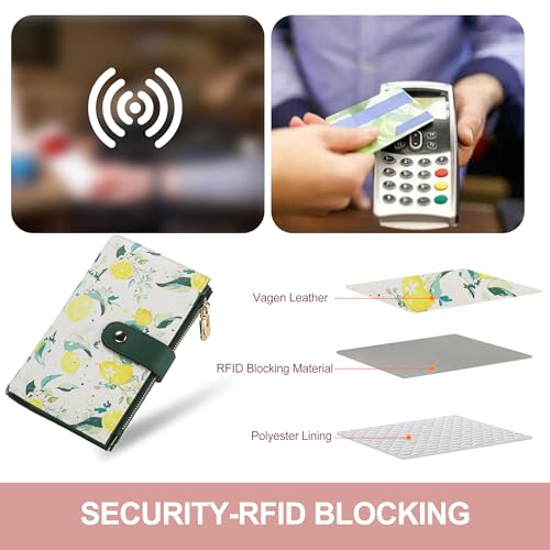 Image of yiijay Womens Wallet RFID Blocking Vegan Leather Trifold Clutch Credit Card Holder Ladies Travel Wallet Purse with Pen Holder, 2Lemon, 6.3 x 4.1 x 1.3 inches, Rfid Wallet