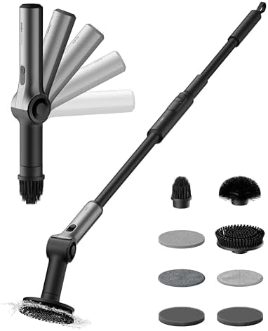 HOTO Flexi™ Cordless Electric Spin Scrubber, Adjustable Angle, Extendable Handle, Smart Display, IPX7 Waterproof, Powerful Cleaning Scrubber with 8 Replaceable Brush Heads, for Bathroom, Tile, Bathtub