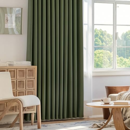 Image of FMFUNCTEX 100% Blackout Curtains for Bedroom, Olive Green Curtains 84 Inches Long Textured Thermal Insulated Curtains for Living Room Drapes, Black Out Drapery Grommet Room Darkening 2 Panels