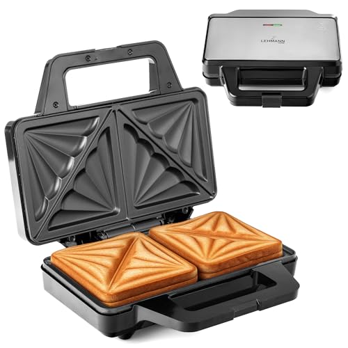 LEHMANN Sandwichmaker XXL - Extra große Sandwich-Platten - Sandwichtoaster XXL für 2 Muschelform-Sandwiches - Antihaftbeschichteter - Bereitschaftsanzeige - Einfache Reinigung - 1000W