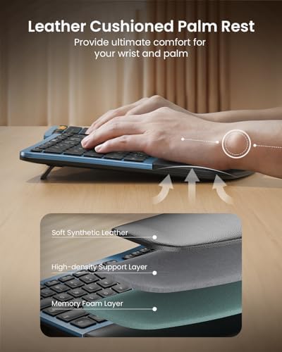 ProtoArc EK01 Plus Backlit Bluetooth Ergonomic Keyboard, Full Size, Blue — view 7