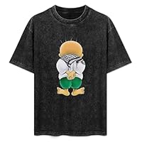 Men's Fashion Antique Wash Shirt Palestine Handala National Symbol Unisex Antique Wash T-Shirts Black XL